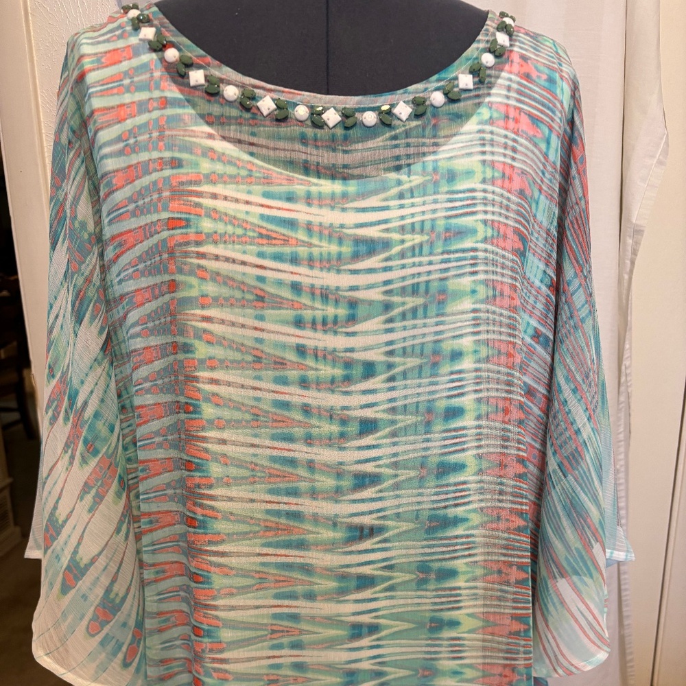 Ruby Road Dressy top with flowing sleeves, attached cami, Size XL, Multi-color
